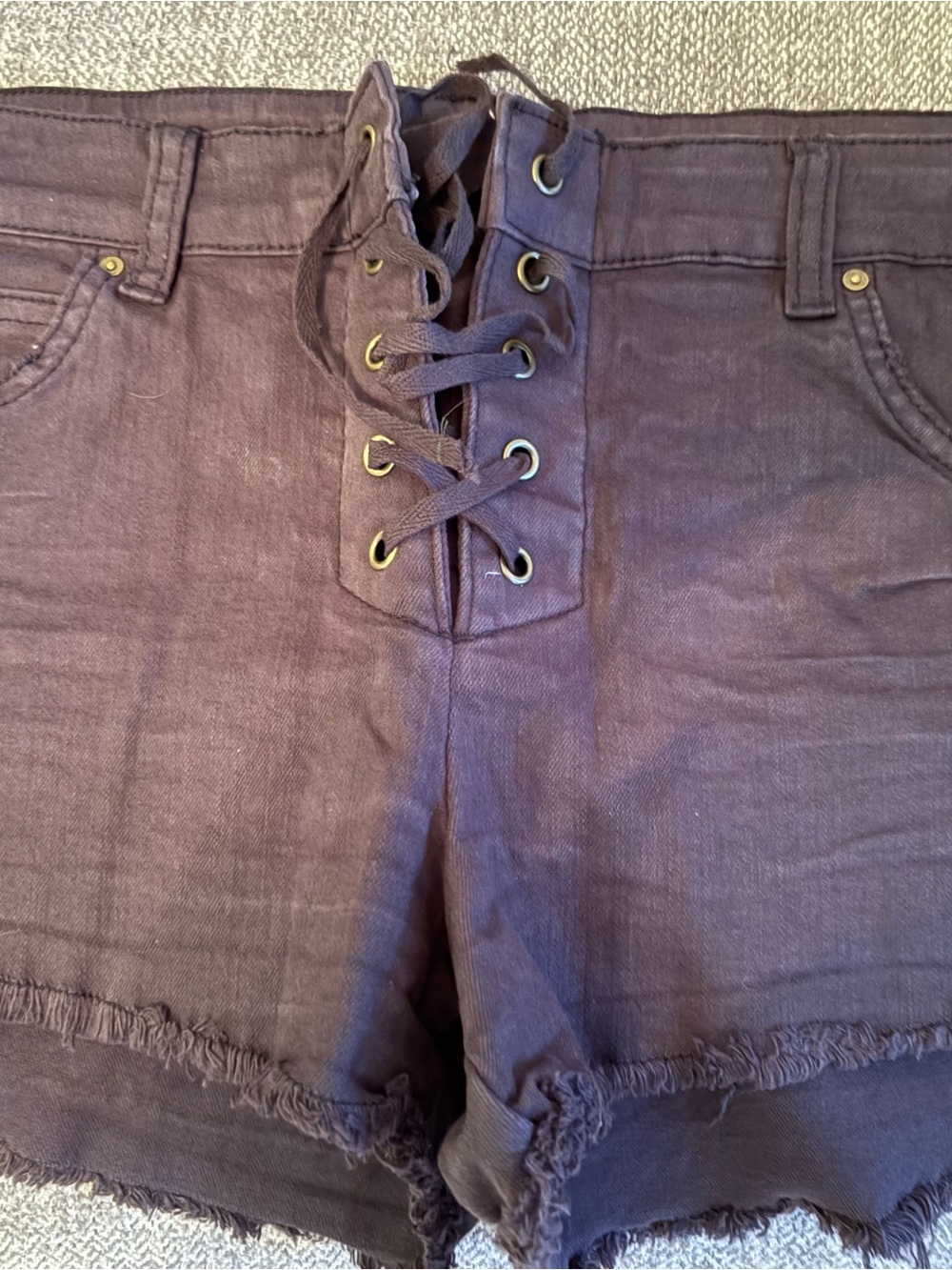 Billabong Lace Up Distressed Denim Shorts Black Size 10